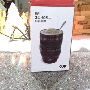 Camera Lens  Ultrasonic Zoom Lens Travel Coffee Cup  W Spoon*NEW*